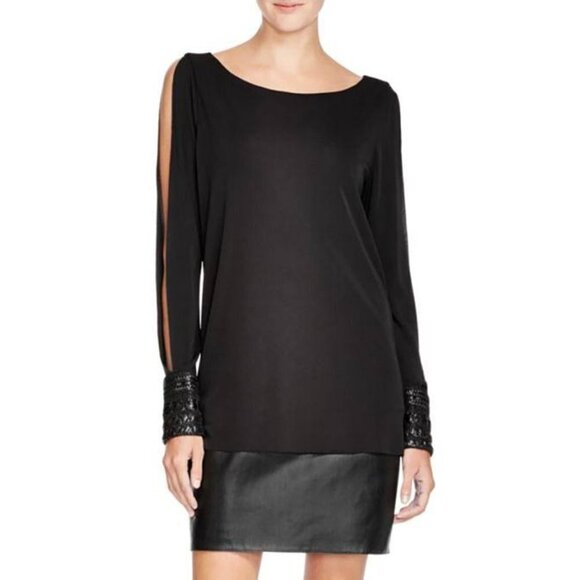 BAILEY 44 Musical Montage Black Vegan Leather Embellished Minidress (S) - Picture 8 of 8